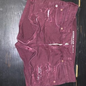 Size 10 AE maroon ripped jean shorts